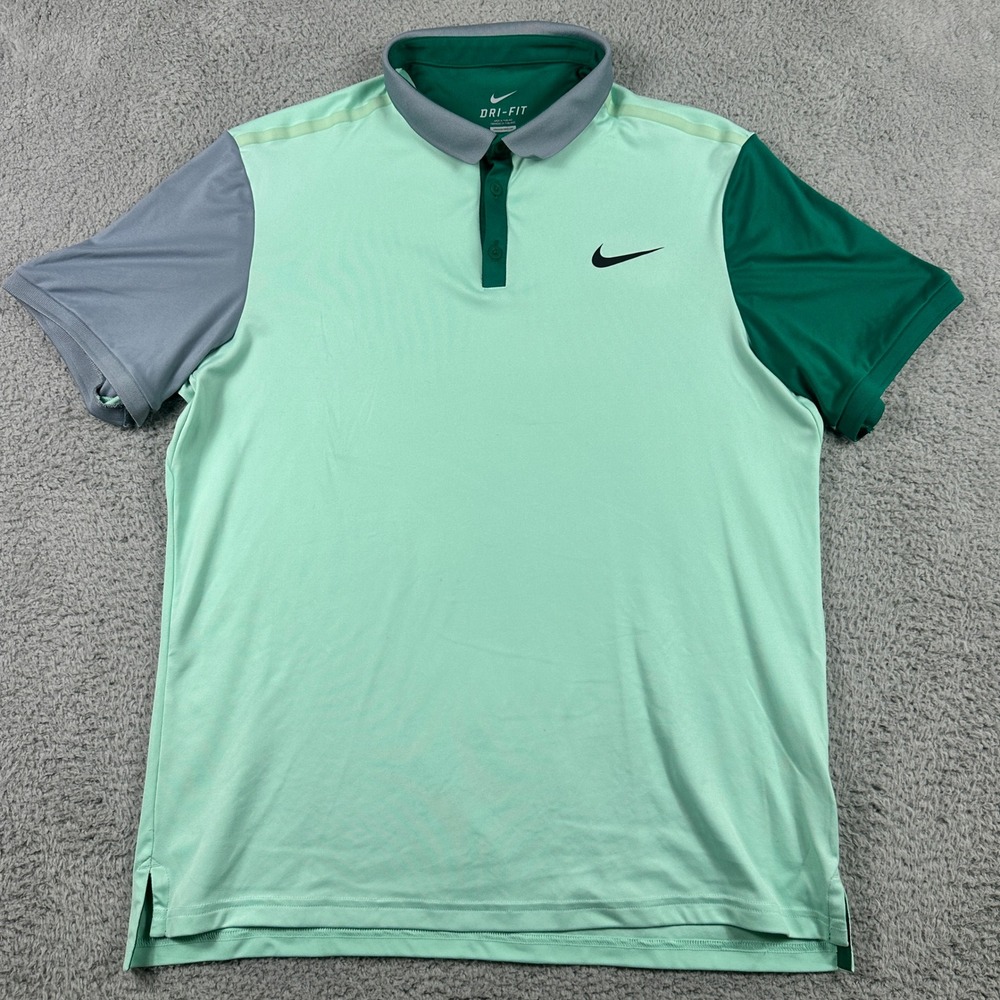 Nike Dri-Fit Golf Polo Mens XL Mint Green‎ Colorblock Performance Short Sleeve